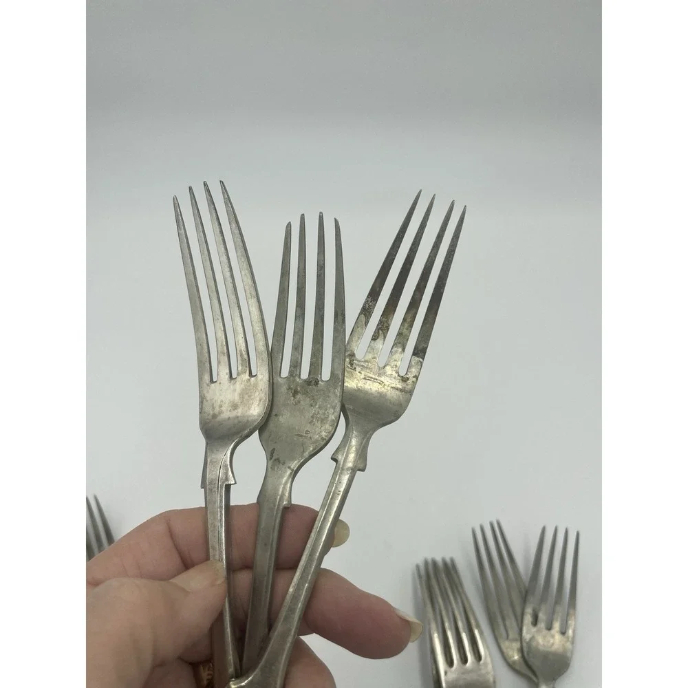 Vtg Silvera Nevada Silver Fiddle Tipped Pattern Lot of‎ 13  Silverplate Forks